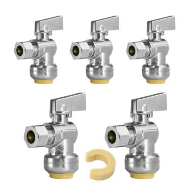 Imagem de Válvula de parada de ângulo de giro de 1/4, pacote com 5 Niikappu válvula de ângulo de ajuste push, 1/2 pol. x válvula de torneira de compressão de 3/20.3 cm OD para bidê, pia e máquina de lavar