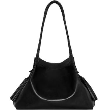 Imagem de Rebecca Minkoff Bolsa de mão com borla, bolsa de ombro feminina de couro, preta