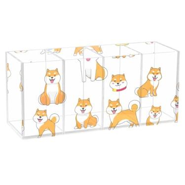 Imagem de Burbuja Suporte de caneta de acrílico para cães com desenho animado, 4 compartimentos, suporte de lápis transparente para pincéis de maquiagem, acessórios de mesa de escritório em casa