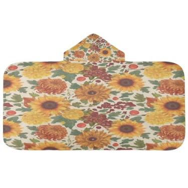 Imagem de Burbuja Toalha de banho com capuz de crisântemo girassóis para crianças, toalha de praia de pelúcia macia absorvente para meninas e meninos 3-10 anos, 61 x 127 cm