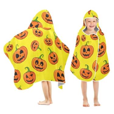Imagem de Burbuja Toalha de banho com capuz Jack O Lantern Pumpkins para crianças, toalha de praia de pelúcia macia absorvente para meninas e meninos 3-10 anos, 61 x 127 cm