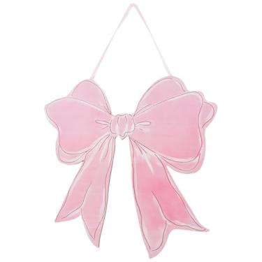 Imagem de GORGECRAFT Placa de pendurar de madeira com laço rosa, coquete, laço, decoração de arte de parede, placa de boas-vindas para casa, quarto, dormitórios, apartamentos, decoração de varandas internas e