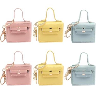 Imagem de Alunsito 6 peças mini bolsa de cosméticos chaveiros super pequena mochila de couro PU carteira batom bolsa porta-cartões moda bolsa pingentes para aniversário, festa/presente de Natal