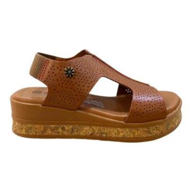 Imagem de Sandalia Anabela Feminino New Face Casual Ultraconforto Couro Calce Fácil Plataforma 31801 Caramelo-Feminino