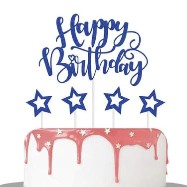 Imagem de 5PCS Glitter Happy Birthday Cake Topper Set with Hollow Star Decorations, Multi - Color Cake Decor Supplies for Birthday Party Dessert Table Decorations, blue