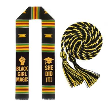 Imagem de OwnBosy Kente Graduation Stole 2026 with Honor Cord Set Girl Magic Graduation Sash 2026 African Kente Scarf for Black Women She Did It Graduation Gifts 2026