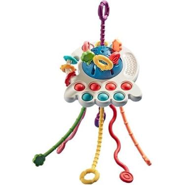 Imagem de Brinquedo Sensorial Montessori para Bebês com Cordões para Puxar, Botões de Silicone e Vibrações, Brinquedo de Desenvolvimento para 6 a 12 Meses