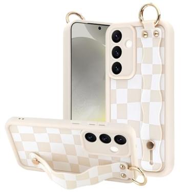 Imagem de OOK Capa quadriculada compatível com Samsung Galaxy S24 5G com alça de pulso, linda capa fina de TPU quadriculado branco quadriculado à prova de choque com proteção de câmera para mulheres e meninas