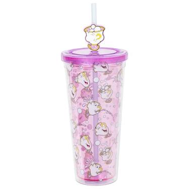 Imagem de Silver Buffalo Disney A Bela e a Fera Chip Brincando com Bolhas Copo Plástico Frio com Tampa e Cobertura de Canudo, 680 g
