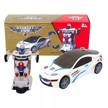 Imagem de Carrinho Deformer Robô 2 em 1 Infantil Eletrônico com Luz e Som Automático Brinquedo Conversível para Crianças Presente Educativo Divertido - BMW Branca
