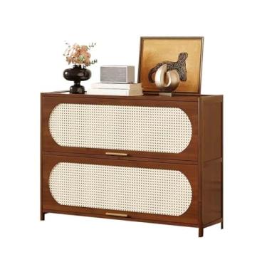 Imagem de hezhuhe2258 Aparador de sala de jantar, aparador baixo de dois níveis, estante de canto para sala de estar, estantes, armazenamento e exibição