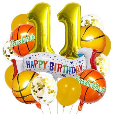 Imagem de Balão dourado de basquete número 11. Balões de alumínio de 11º aniversário, balões coloridos de 11 anos de basquete, balões esportivos de 11 anos, kits de balões de festa para meninos, decoração de