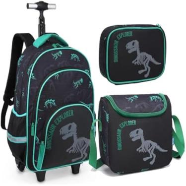 Imagem de Mochila infantil, rodinhas, espaco, estampa, dinossauro, material resistente, pratica, e bonita