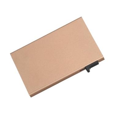 Imagem de Carteira masculina fina de alumínio com bloqueio de RFID, porta-cartão de crédito pop-up automático, organizador de dinheiro compacto e minimalista, Dourado, Tendência