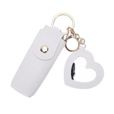 Imagem de Yosoo Estojo de Batom, Porta-chaves de Liga de Couro PU Premium Com Espelho Em Formato de Coração, para Bolsa de Viagem Feminina (WHITE)