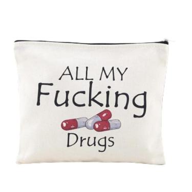 Imagem de Bolsa engraçada de maquiagem de medicamentos para mulheres e homens All My Meds Bolsa de Higiene Pessoal de Viagem para Recuperação de Pacientes Presentes Get Well Soon, Medicina 10, 10 sacos para