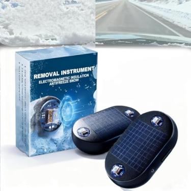 Imagem de IYUWE Dispositivo eletromagnético anticongelante para remoção de neve de carro, acessório portátil de prevenção de neve e gelo movido a energia solar para veículos (pacote com 2)