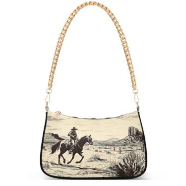 Imagem de Xray Flowers Bolsa moderna fantasia Hobo Party Clutch feminina designer bolsa de mão corrente pequena bolsa de ombro, Cowboy Rides Horse Desert Vintage