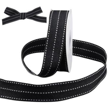 Imagem de WADORN Fita de gorgorão com bordas costuradas, 2,5 x 25 m, fitas de gorgorão de tecido listrado, fita de artesanato faça você mesmo com linhas de borda tripla para embrulho de presente Dia dos