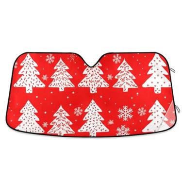 Imagem de Árvores de Natal brancas para para-brisas de carro vermelho sombra de sol engraçado dobrável para carro para-brisa frontal impressão animal automotivo retrátil S, 134,6 cm x 59,7 cm