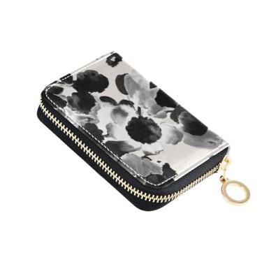 Imagem de Carteira minimalista feminina com zíper em torno de 9 compartimentos para cartões de crédito e 2 compartimentos para dinheiro, abstrata, floral, branca, preta, carteira para dinheiro de viagem com