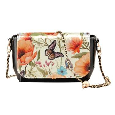 Imagem de Bolsa tiracolo quadrada com azul floral PU para mulheres, bolsa de ombro de couro sintético, bolsa de ombro transversal de couro, Borboletas e flores florais em aquarela - 3, One Size