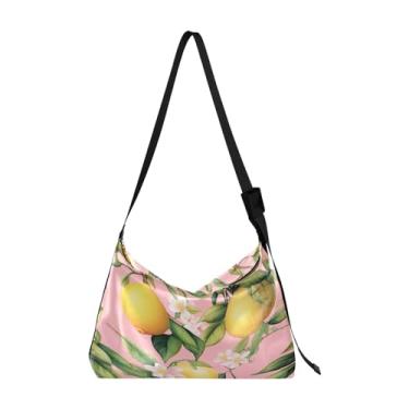 Imagem de Bolsa transversal Galaxy Wallpaper com alça larga, bolsa de ombro de couro, bolsa de ombro masculina de couro, Limões são pintados em rosa - 4, One Size