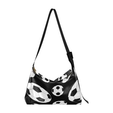 Imagem de Bolsa tiracolo de couro vintage aquarela azul vida marinha, bolsa de ombro Hobo, bolsa feminina grande transversal, Futebol, futebol, One Size