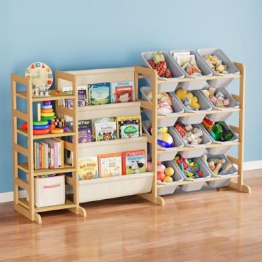 Imagem de SpaceAid Organizador de armazenamento de brinquedos 3 em 1 com 4 prateleiras e 12 caixas, organizador de brinquedos, estante de livros de 3 camadas, estante para quarto, sala de jogos, decoração de