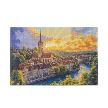 Imagem de Quebra-cabeça de 500 peças com linda pintura de cidade, papel e composto de madeira para adultos com bolsa de armazenamento