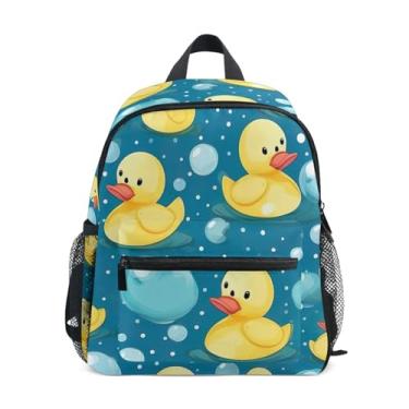 Imagem de GAIGEO Cute Yellow Ducks Blue Kids Small Backpack with Whistle, Adjustable Chest Strap, Girl Backpack Lightweight & Compact for Ages 3-8