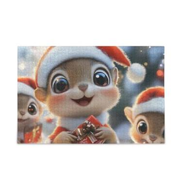 Imagem de Quebra-cabeça de 1000 peças de desenho animado de esquilos de madeira e papel com bolsa de armazenamento para adolescentes