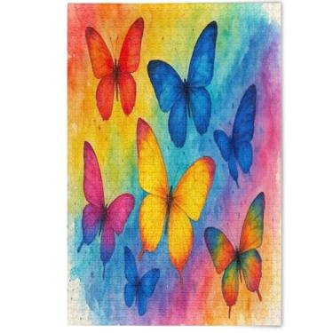 Imagem de Quebra-cabeça 1000 peças adultos borboleta aquarela azul elefante branco difícil flor animal pintura, 1000 peças, 75 x 50 cm