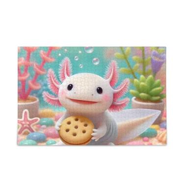 Imagem de 1000 peças de quebra-cabeça de axolote rosa fofo de madeira e papel combinados para adultos