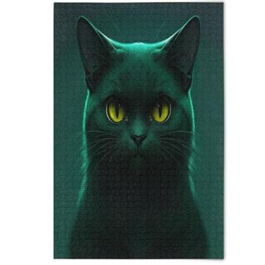 Imagem de Quebra-cabeças legais de gato preto para adultos 1000 peças paisagem arte animal quebra-cabeças criativos para adultos presentes engraçados de jogo de quebra-cabeça, 1000 peças, 75 x 50 cm