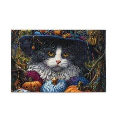 Imagem de Quebra-cabeça de madeira e papel de gato bruxo de 500 peças com bolsa de armazenamento engraçados para adultos