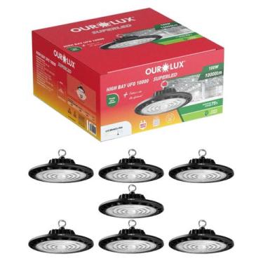 Imagem de 7 Luminárias High Bay UFO Preto 100W Bivolt Cor da Luz Branco Frio 650