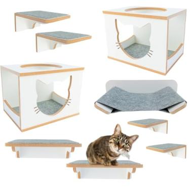 Imagem de Playground Para Gatos Com Nichos Prateleiras E Rede Suspensa Estrutura Premium Resistente Para Gatos Grandes E Pequenos(BRANCO)