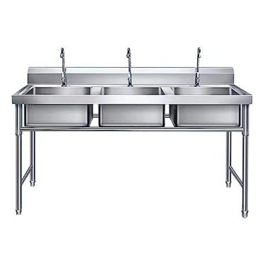 Imagem de Pia de aço inoxidável independente, pia de cozinha de aço inoxidável, lavagem, drenagem e corte, pia utilitária 3 em 1, pia de fazenda multifuncional com acessórios de pia de cozinha (tamanho: 120 cm)