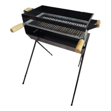 Imagem de Churrasqueira Portátil de Ferro com Grelha 50cmx30cm – Inclui 4 Espetos, Ideal para Picnics, Parques e Encontros Pequenos ao Ar Livre