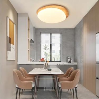 Imagem de Luminária de teto LED de madeira - Design moderno com intensidade ajustável, controle remoto, estampa de céu estrelado - Ideal para sala de estar, banheiro, quarto e cozinha (Cor: Madeira, T