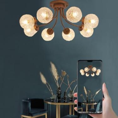 Imagem de Luminária de teto LED para sala de estar, tricolor (3000k, 4000k, 6000k), 72W/96W, em ferro e vidro, para quarto, cozinha e corredor [Classe Energética B] (8 lâmpadas)