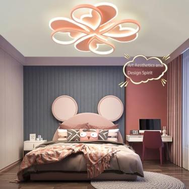 Imagem de Luminária de teto infantil LED, modelo Petal Creative, 56W, ajustável, temperatura de cor de 3000 K a 6500 K, luz noturna, ideal para quartos infantis (rosa B)