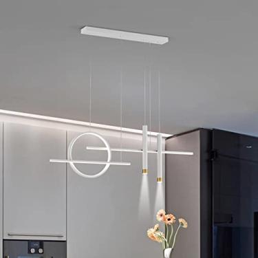 Imagem de Luminária pendente LED regulável para mesa de jantar, modelo moderno com controle remoto, altura ajustável, ideal para sala de jantar, quarto, cozinha, escritório e sala de estar (branca, 12