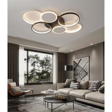 Imagem de Luminária de teto LED moderna para sala de estar, com intensidade ajustável e controle remoto. Criativa, redonda, para quarto, sala de jantar, escritório ou sala de estudos. Iluminação multi