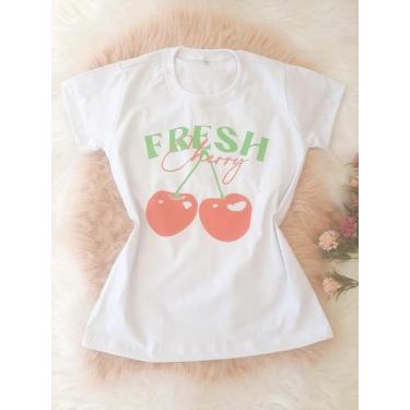 Imagem de T-shirt Feminina Malha 100% Algodão Fresh - Donna Rica T-Shirts, Branc