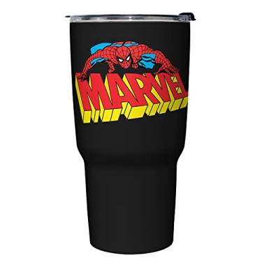 Imagem de Marvel Caneca de viagem isolada de aço inoxidável com logotipo Spidey de 765 ml, multicolorida