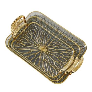 Imagem de Ｂｅｓｇａ Bandeja de servir com 3 peças e alça, organizador de, prato para copo de água, versátil para guardar joias e sobremesas na cozinha, Claro E Cinza