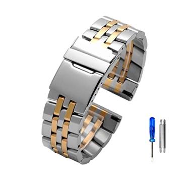 Imagem de DFAMIN A pulseira é adequada para pulseira masculina Breitling de aço inoxidável Avenger Super Ocean 22 mm e 24 mm (ouro prateado, 22 mm)
