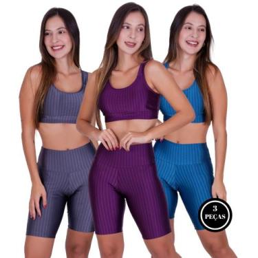 Imagem de Kit 3 Conjunto Fitness Top Bojo Removível Bermuda Cintura Alta 3D -c15